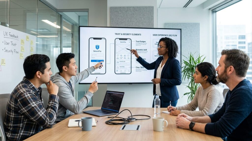 Team of diverse software engineers in collaborative meeting 