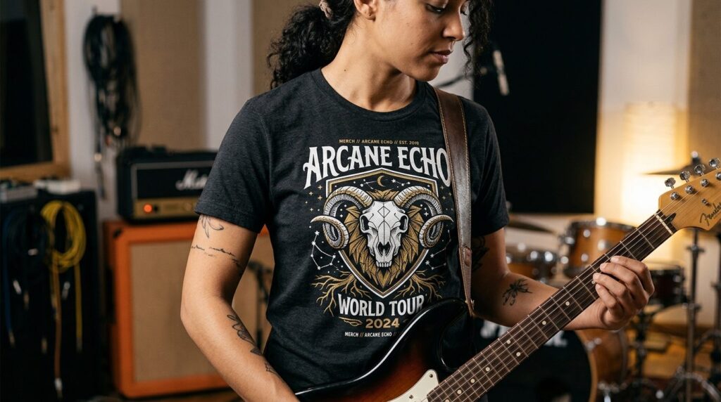Close-up detail shot of high-quality printed t-shirt design