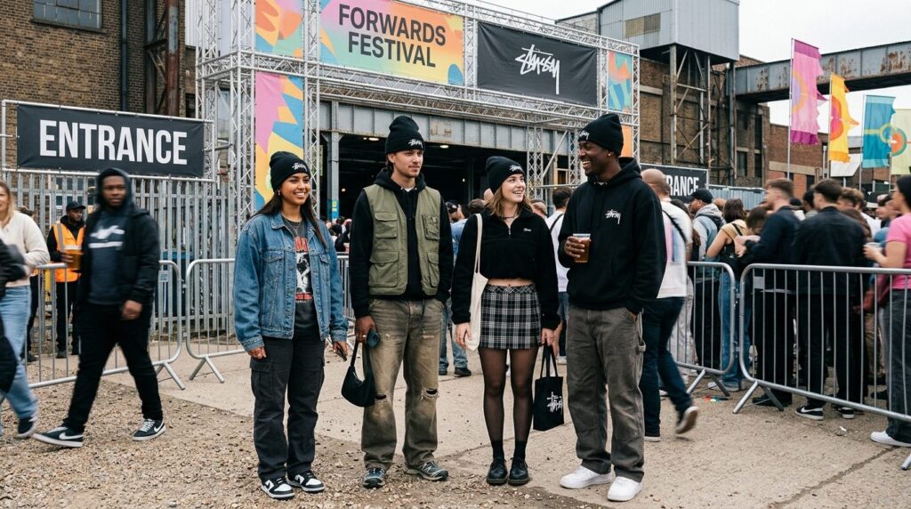 Street style fashion photograph of multiple people wearing b